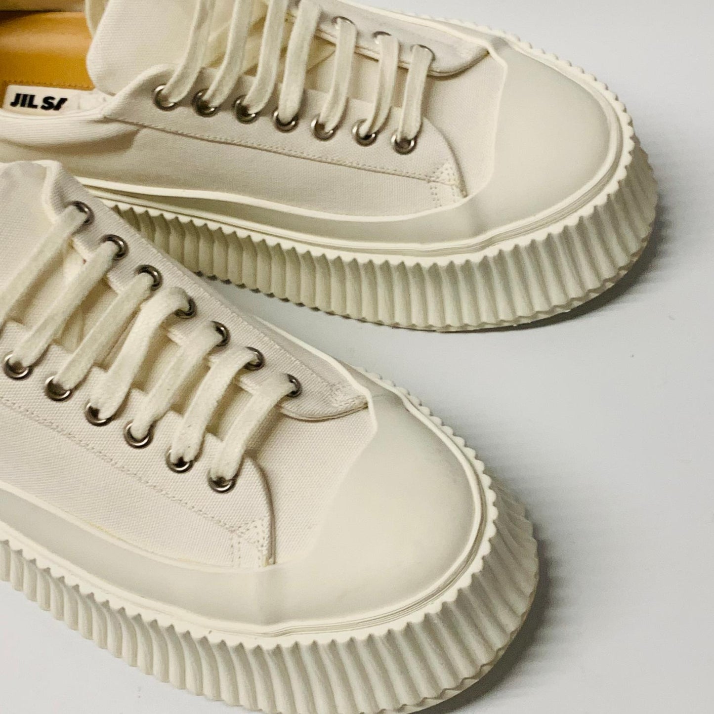 JIL SANDER Ladies White Platform Classic Sneaker Canvas Trainer Sneaker UK7 NEW