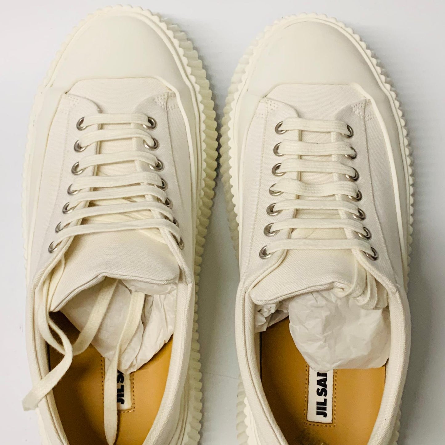 JIL SANDER Ladies White Platform Classic Sneaker Canvas Trainer Sneaker UK7 NEW