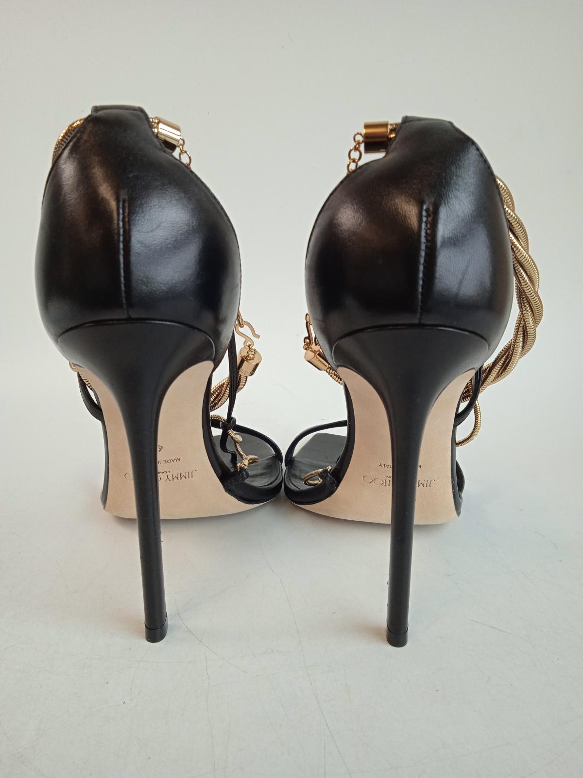 JIMMY CHOO Ladies Black & Gold Leather Oriana 110 Sandals Size EU40 UK7 NEW