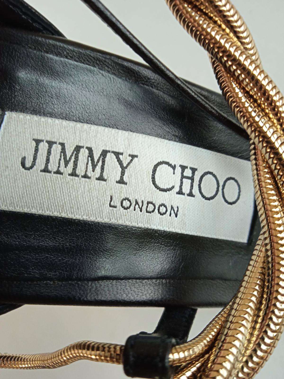 JIMMY CHOO Ladies Black & Gold Leather Oriana 110 Sandals Size EU40 UK7 NEW