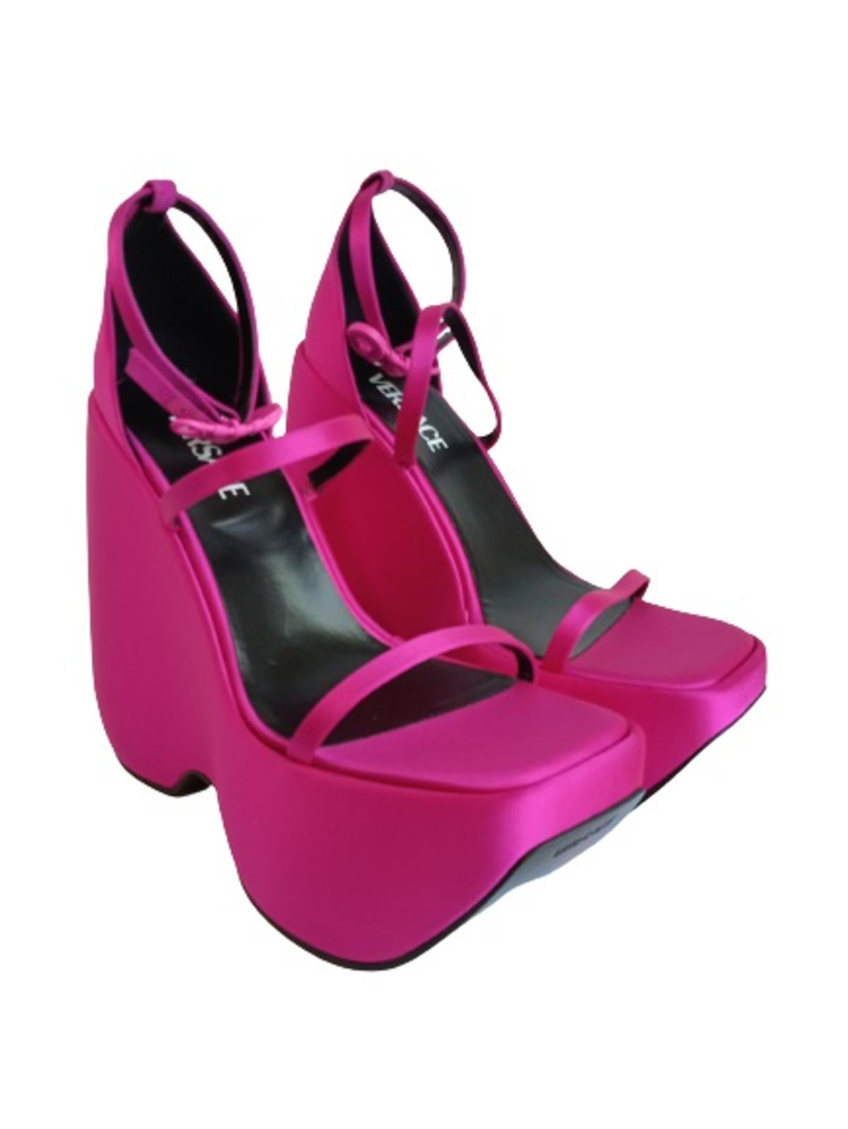 VERSACE Ladies Cerise Pink Satin Platform Heeled Sandals Size IT40 UK7 NEW