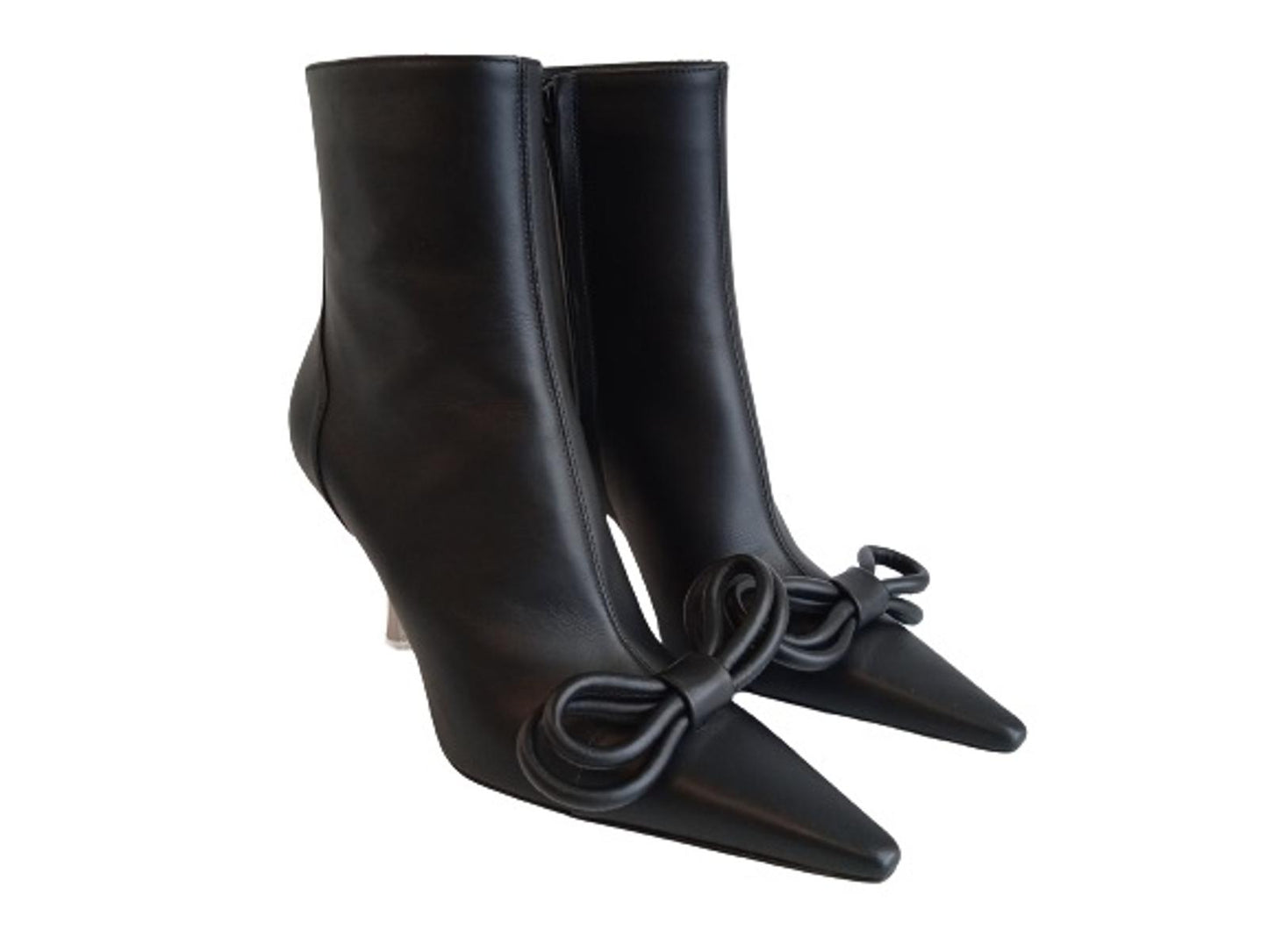 MACH & MACH Ladies Black Leather Double Bow Ankle Boots Size EU37 UK4 NEW