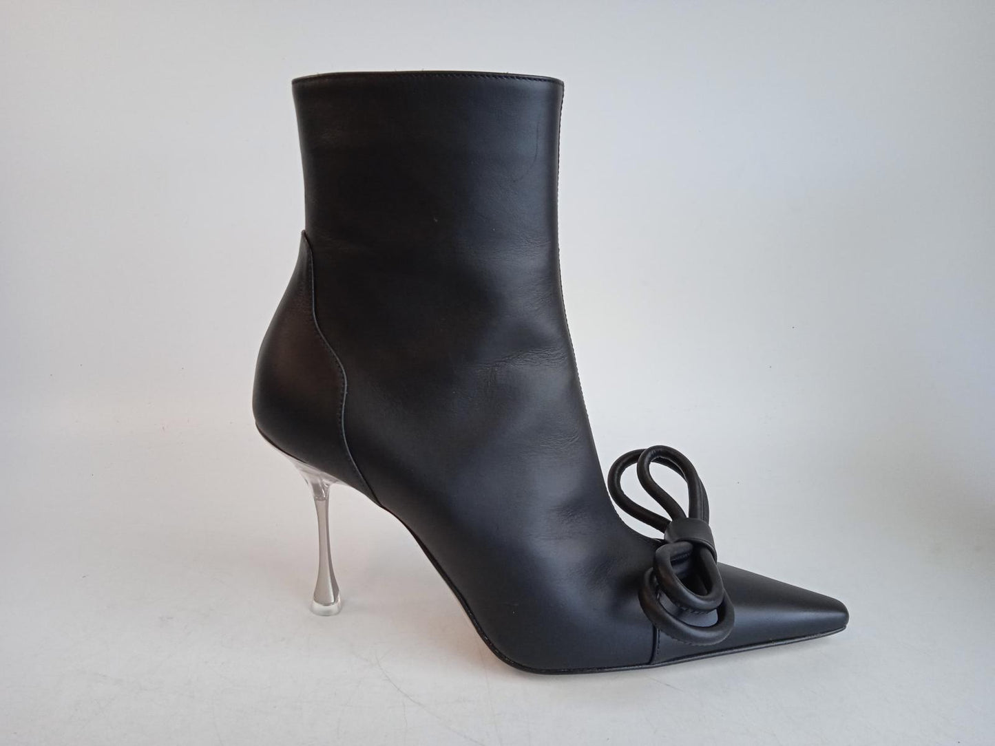 MACH & MACH Ladies Black Leather Double Bow Ankle Boots Size EU37 UK4 NEW