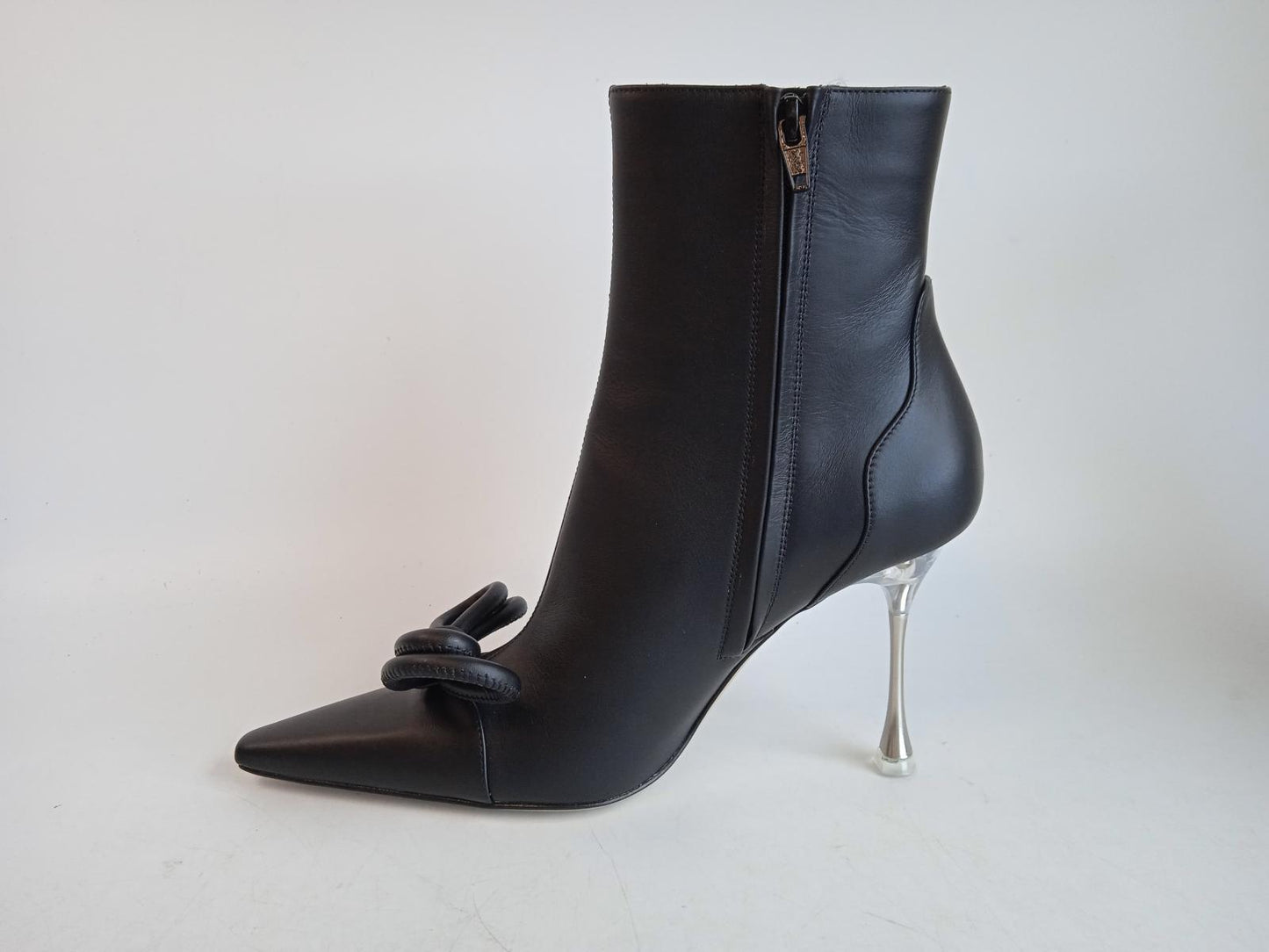 MACH & MACH Ladies Black Leather Double Bow Ankle Boots Size EU37 UK4 NEW