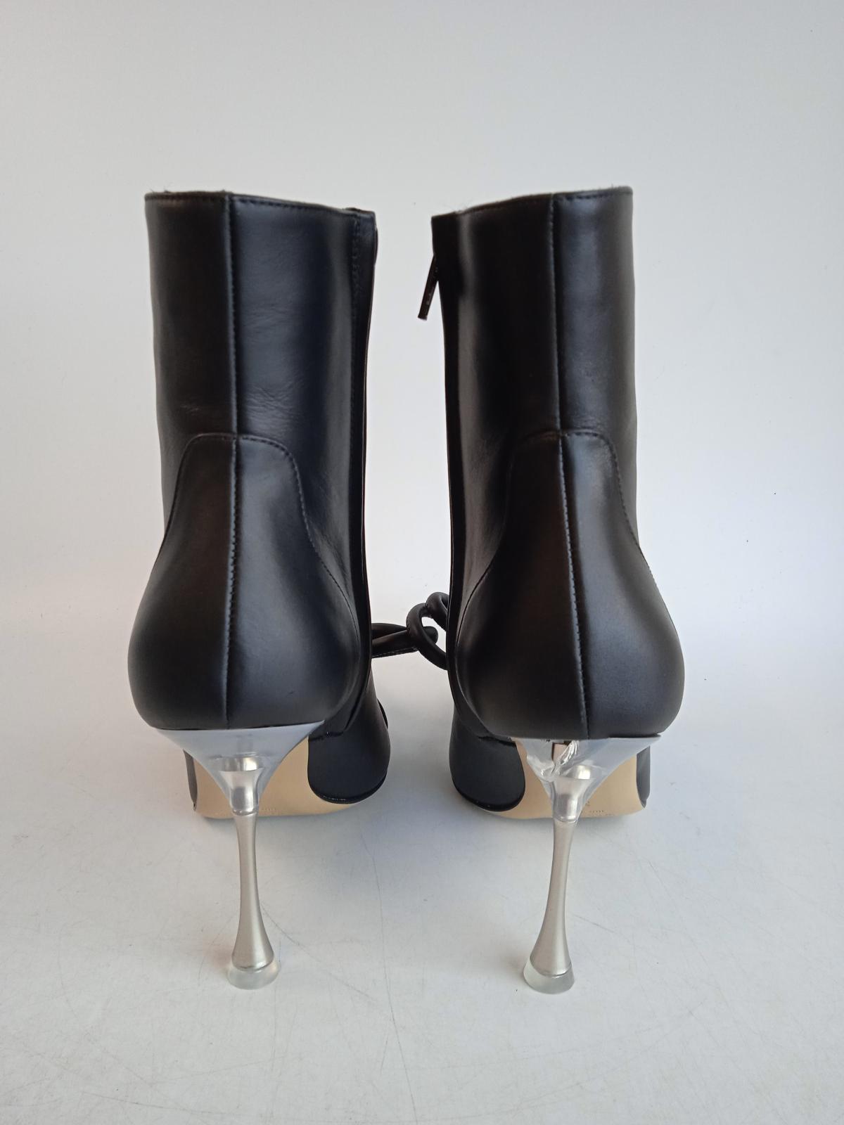 MACH & MACH Ladies Black Leather Double Bow Ankle Boots Size EU37 UK4 NEW