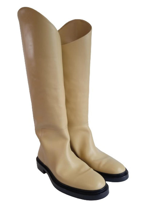 JIL SANDER Ladies Beige Leather 25mm Slip-On Riding Boots Size IT40 UK7 NEW