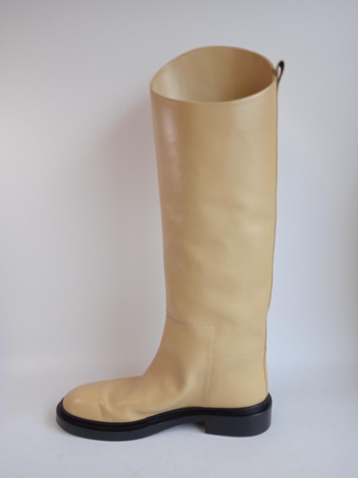 JIL SANDER Ladies Beige Leather 25mm Slip-On Riding Boots Size IT40 UK7 NEW