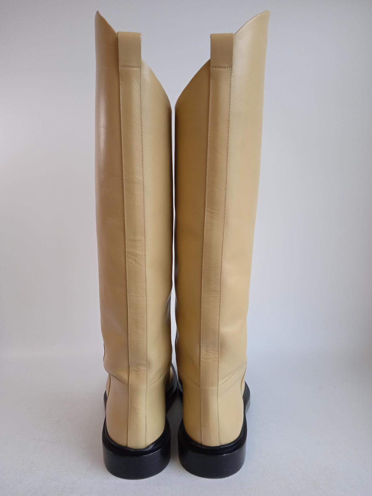 JIL SANDER Ladies Beige Leather 25mm Slip-On Riding Boots Size IT40 UK7 NEW