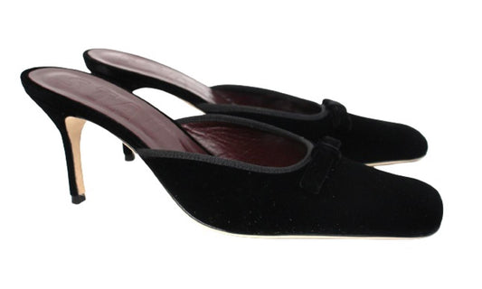 STAUD Ladies Black Velvet Karine 95 Bow Detail Square Toe Mules EU40 UK7 NEW