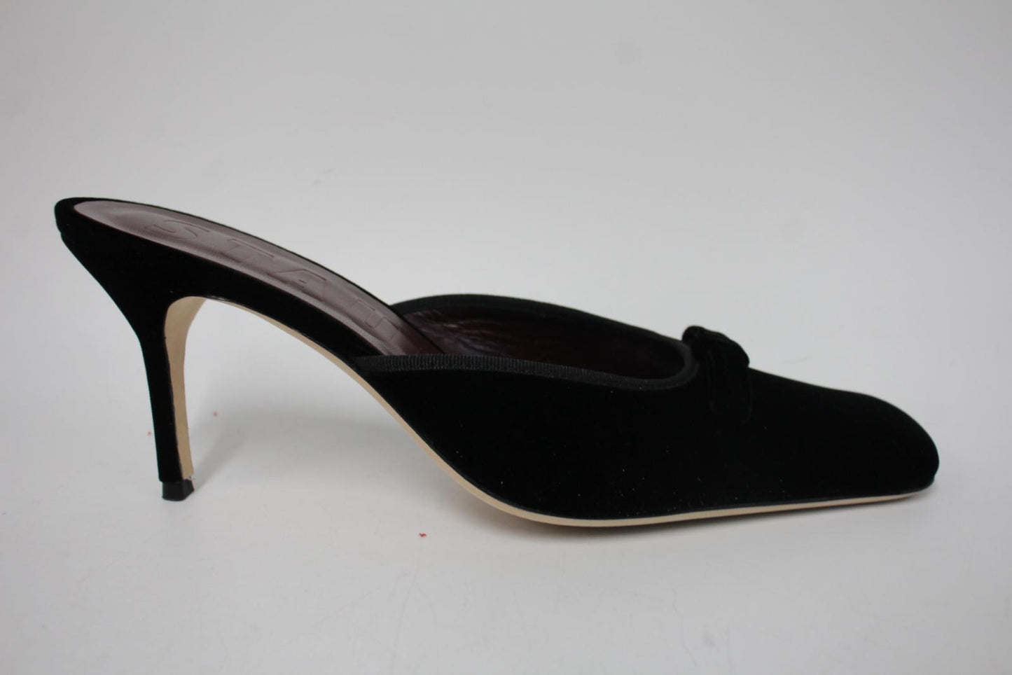 STAUD Ladies Black Velvet Karine 95 Bow Detail Square Toe Mules EU40 UK7 NEW