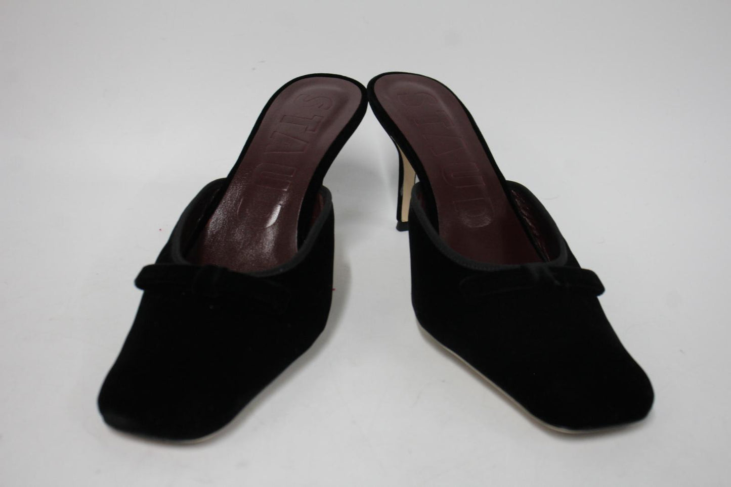 STAUD Ladies Black Velvet Karine 95 Bow Detail Square Toe Mules EU40 UK7 NEW