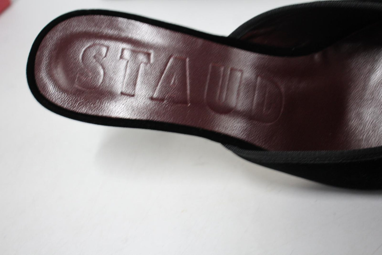 STAUD Ladies Black Velvet Karine 95 Bow Detail Square Toe Mules EU40 UK7 NEW