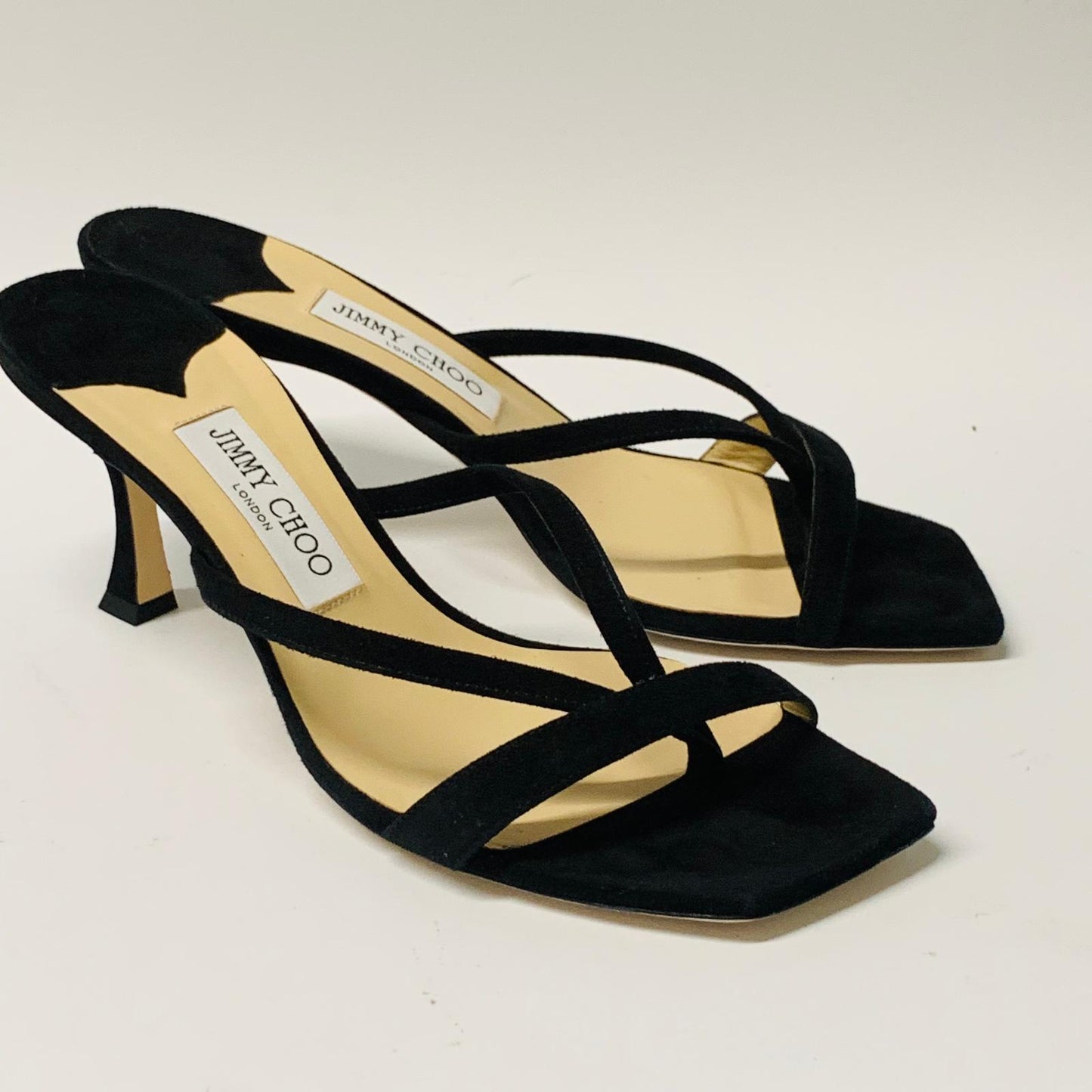 JIMMY CHOO Ladies Black Sandal Strap Squared Kitten Shoe Heel UK7 NEW