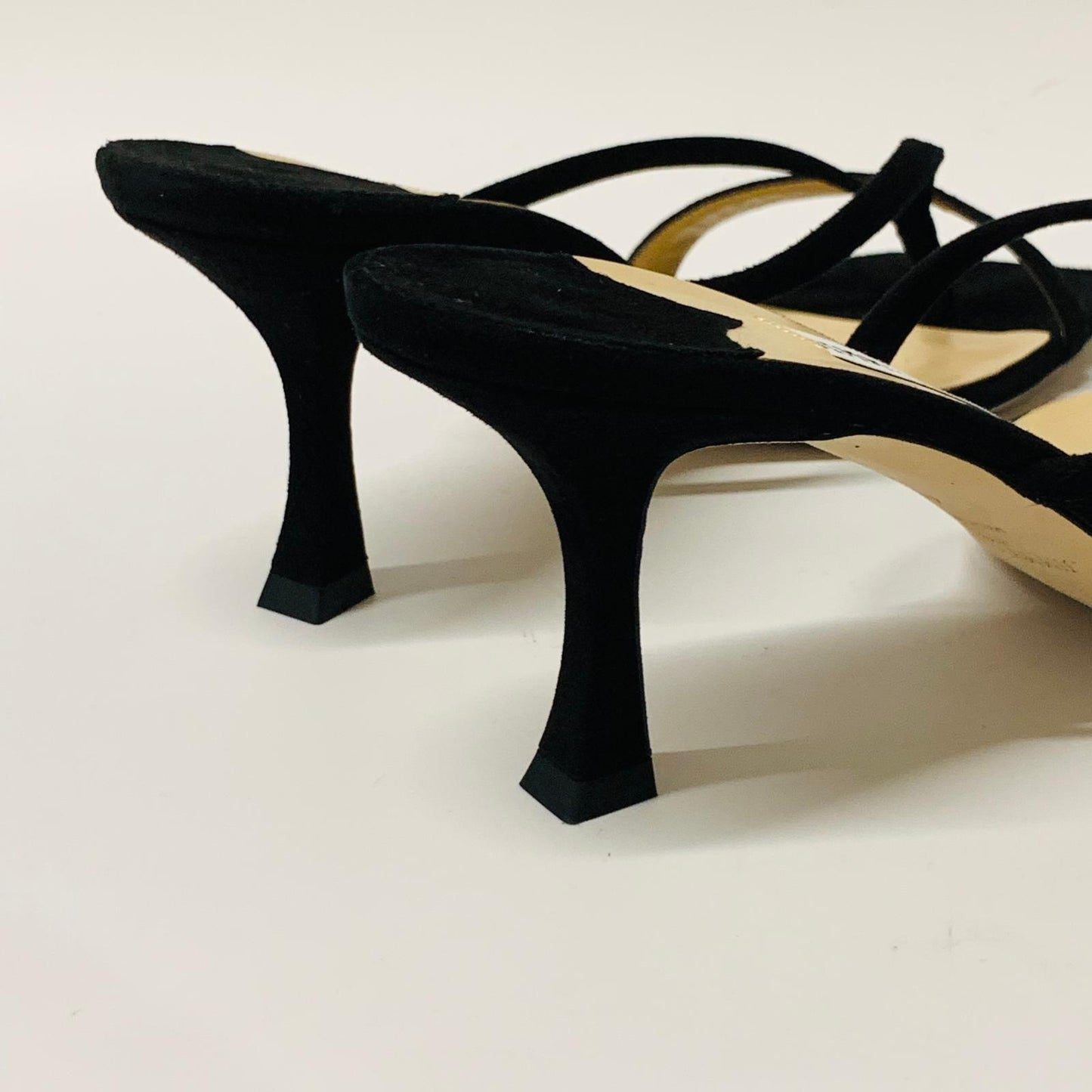 JIMMY CHOO Ladies Black Sandal Strap Squared Kitten Shoe Heel UK7 NEW