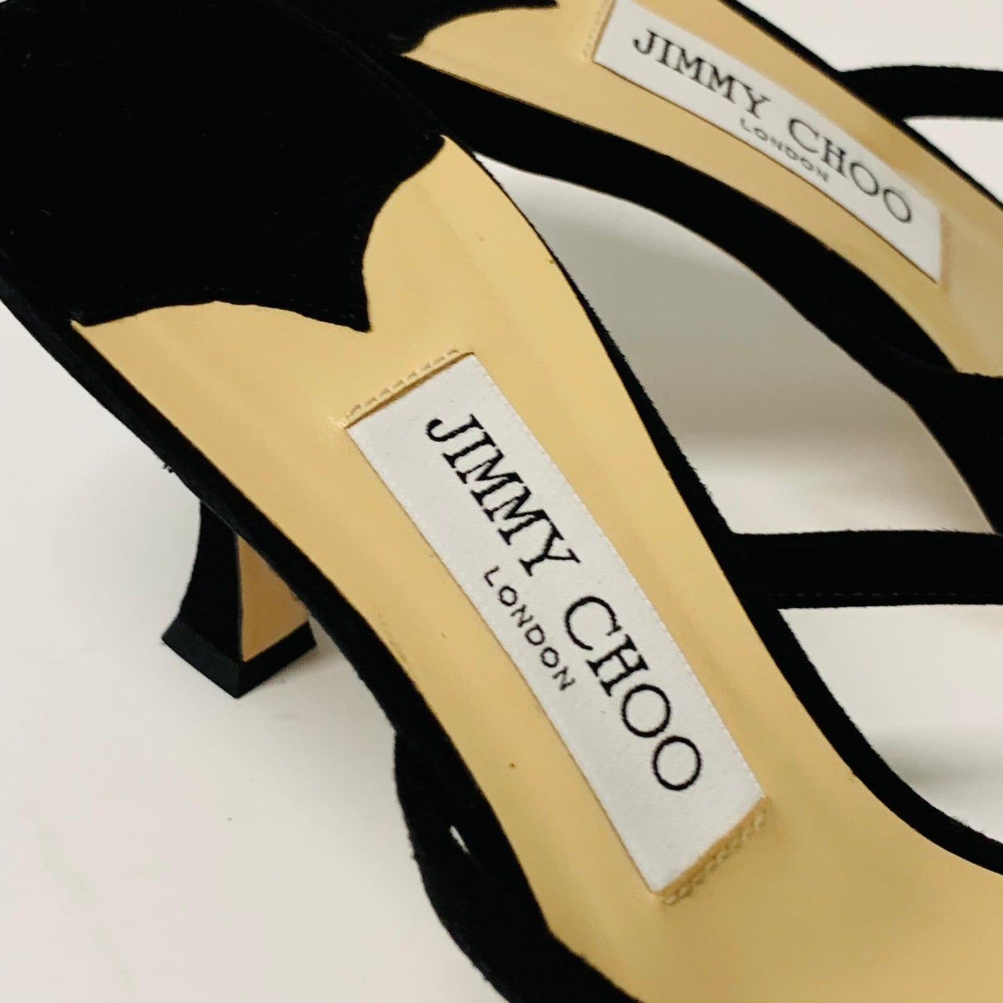 JIMMY CHOO Ladies Black Sandal Strap Squared Kitten Shoe Heel UK7 NEW