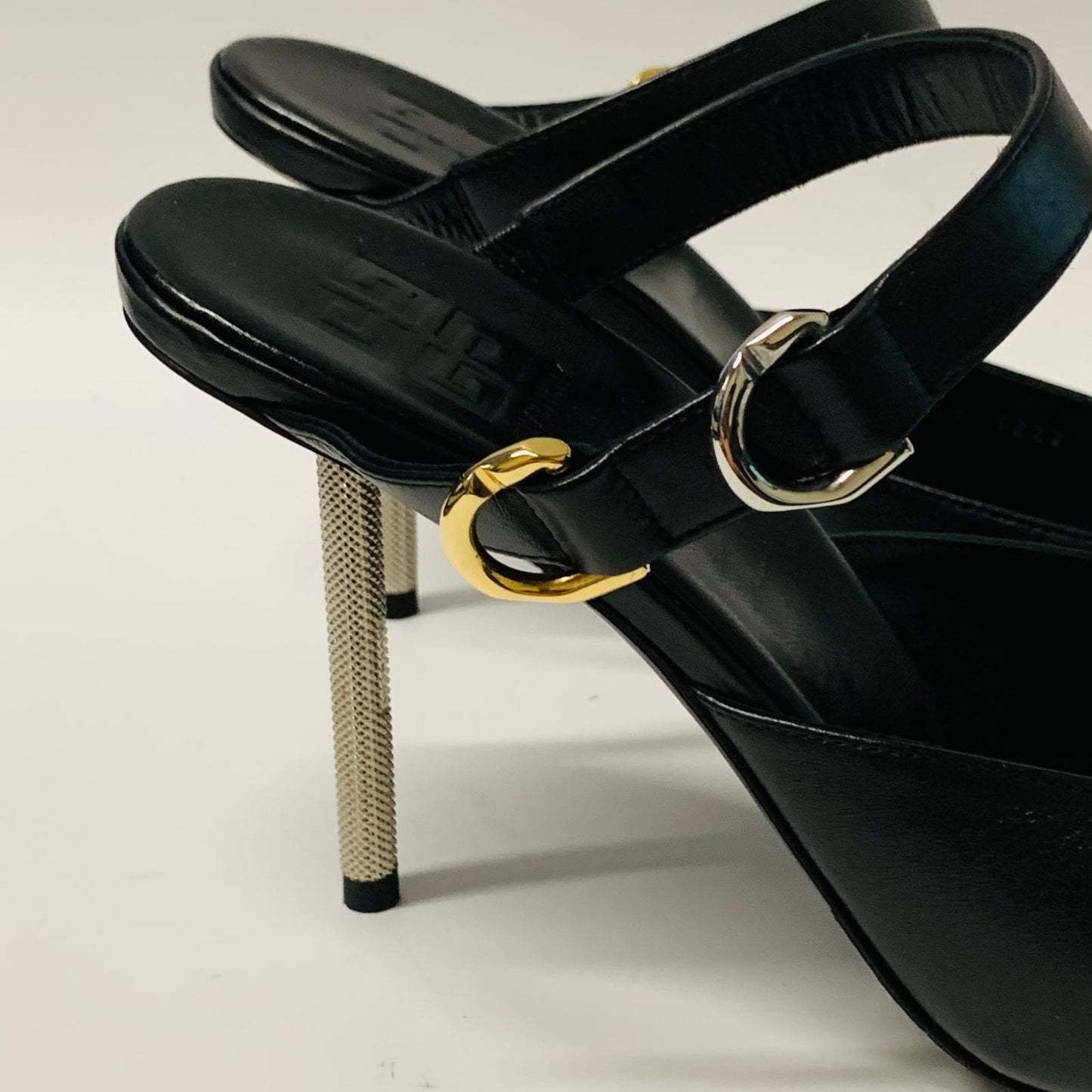 GIVENCHY Ladies Black Point Toe Ankle Strap Heel Slingback Leather Shoe UK7 NEW