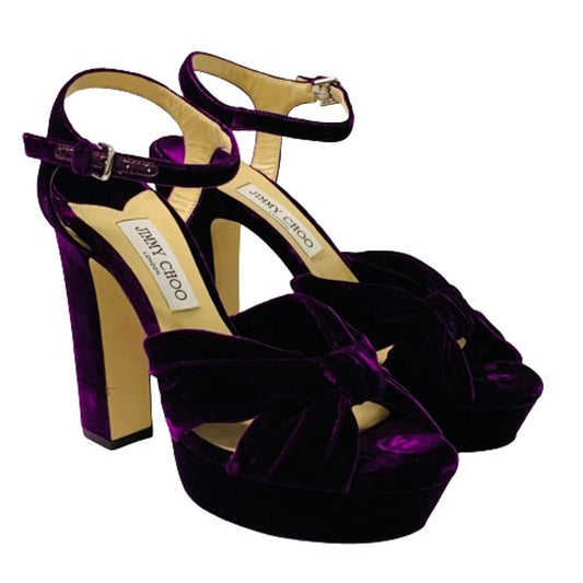 JIMMY CHOO Ladies Purple Velvet Ankle Strap Heel Platform Heels Shoe UK7.5 NEW
