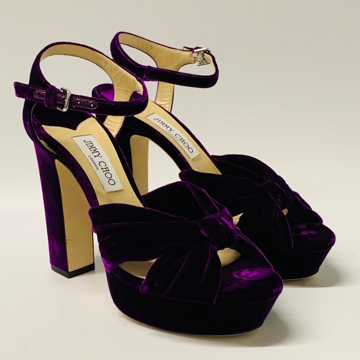 JIMMY CHOO Ladies Purple Velvet Ankle Strap Heel Platform Heels Shoe UK7.5 NEW