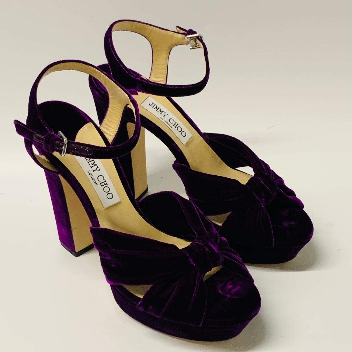 JIMMY CHOO Ladies Purple Velvet Ankle Strap Heel Platform Heels Shoe UK7.5 NEW
