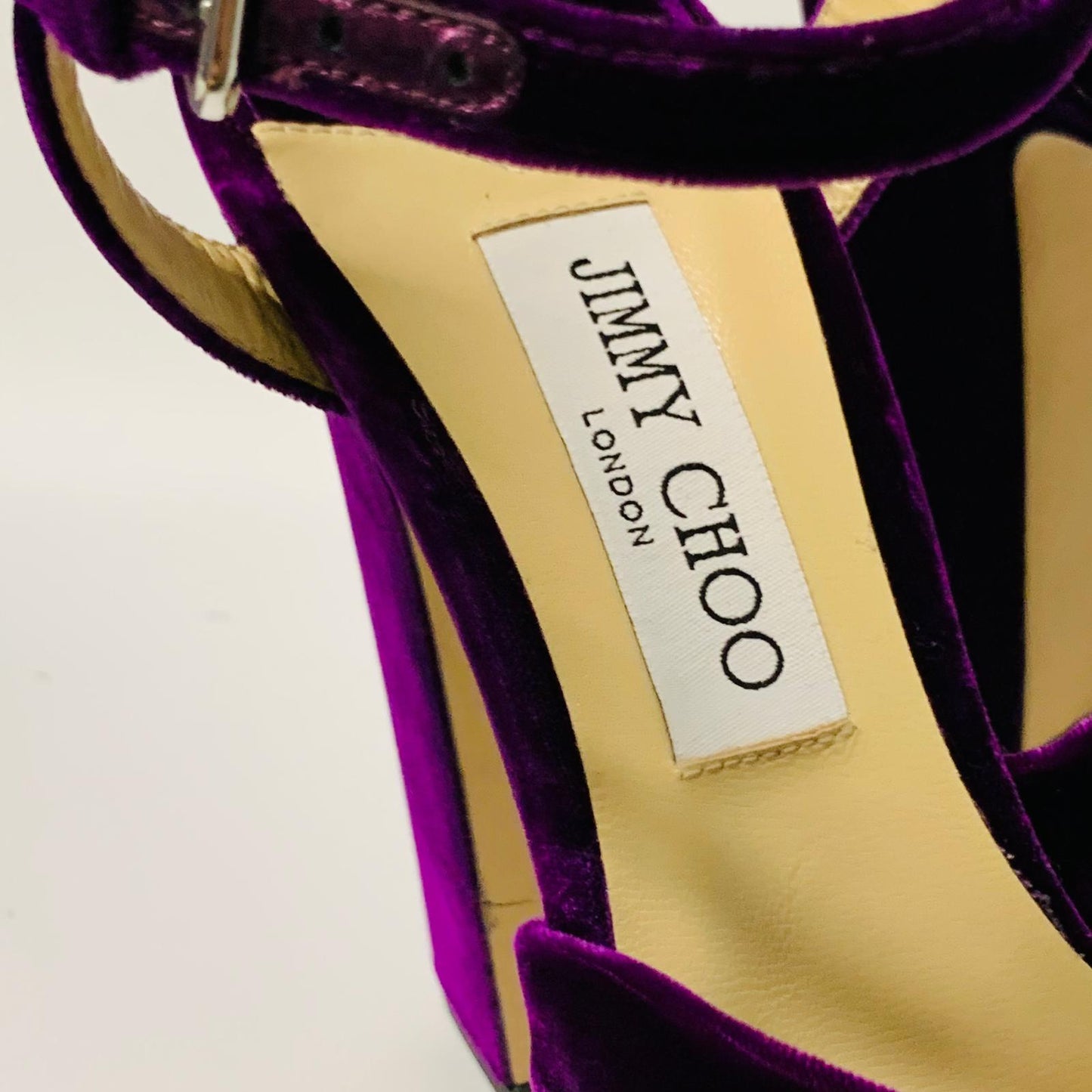 JIMMY CHOO Ladies Purple Velvet Ankle Strap Heel Platform Heels Shoe UK7.5 NEW