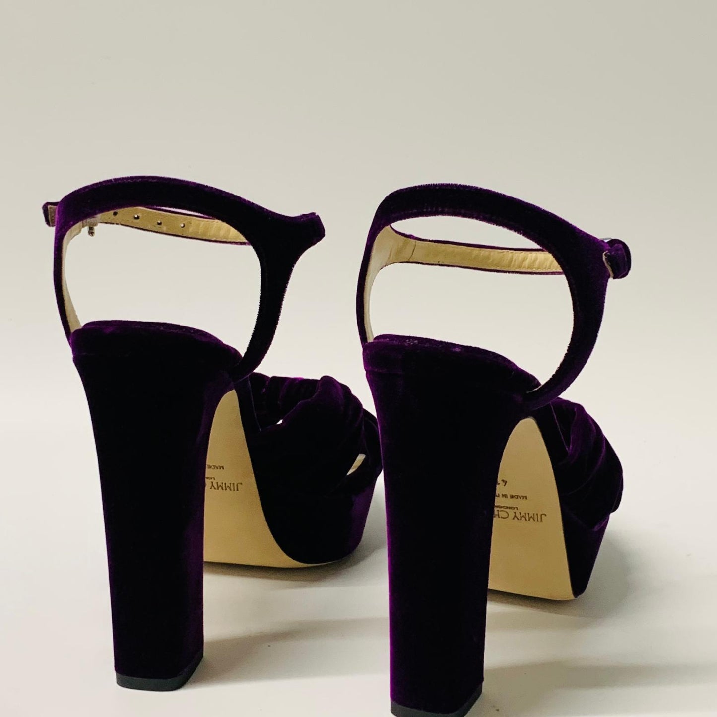 JIMMY CHOO Ladies Purple Velvet Ankle Strap Heel Platform Heels Shoe UK7.5 NEW
