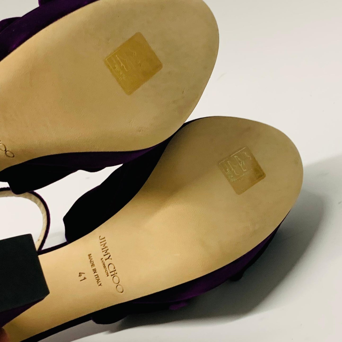 JIMMY CHOO Ladies Purple Velvet Ankle Strap Heel Platform Heels Shoe UK7.5 NEW