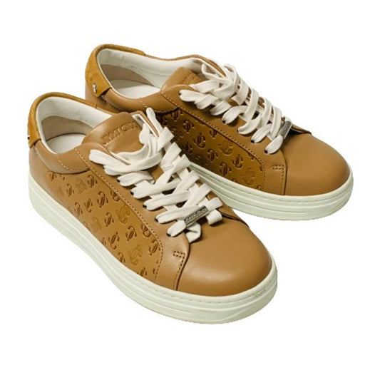 JIMMY CHOO Ladies Brown White Sole Classic Leather Trainer Sneaker UK2.5 NEW