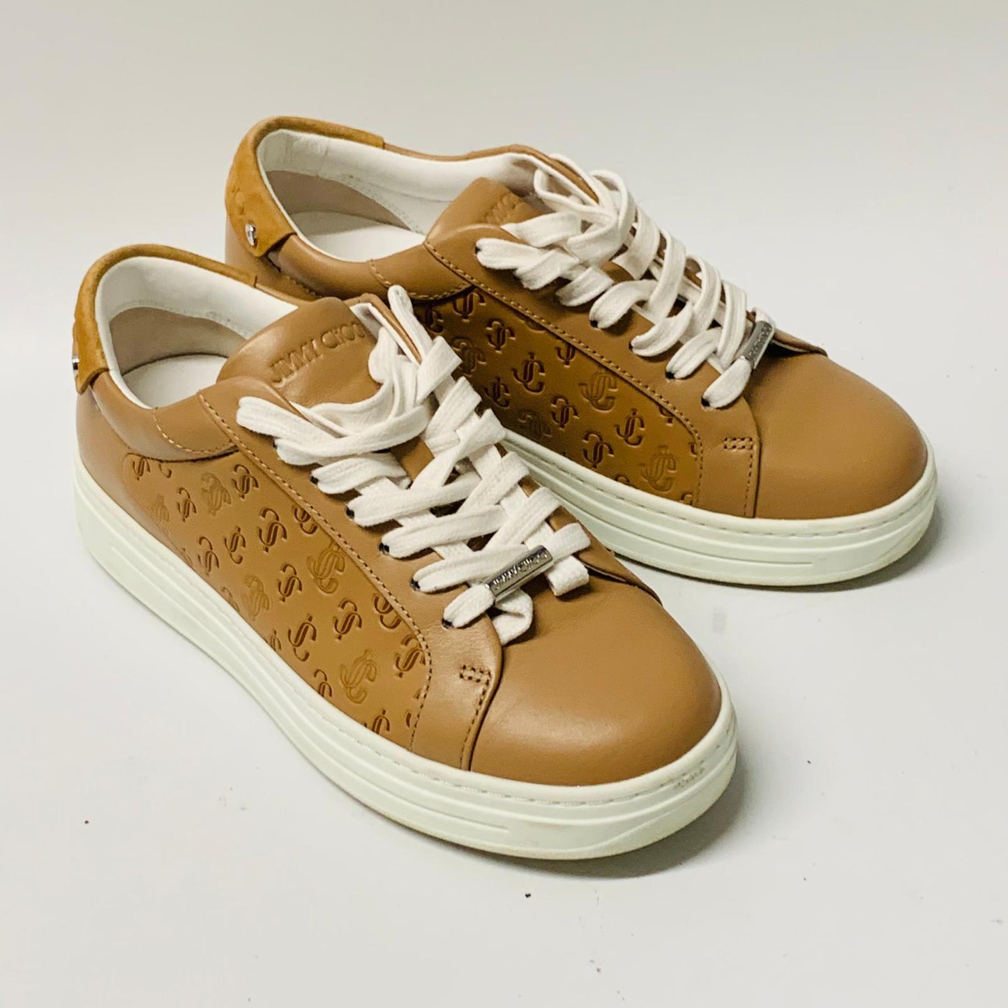 JIMMY CHOO Ladies Brown White Sole Classic Leather Trainer Sneaker UK2.5 NEW