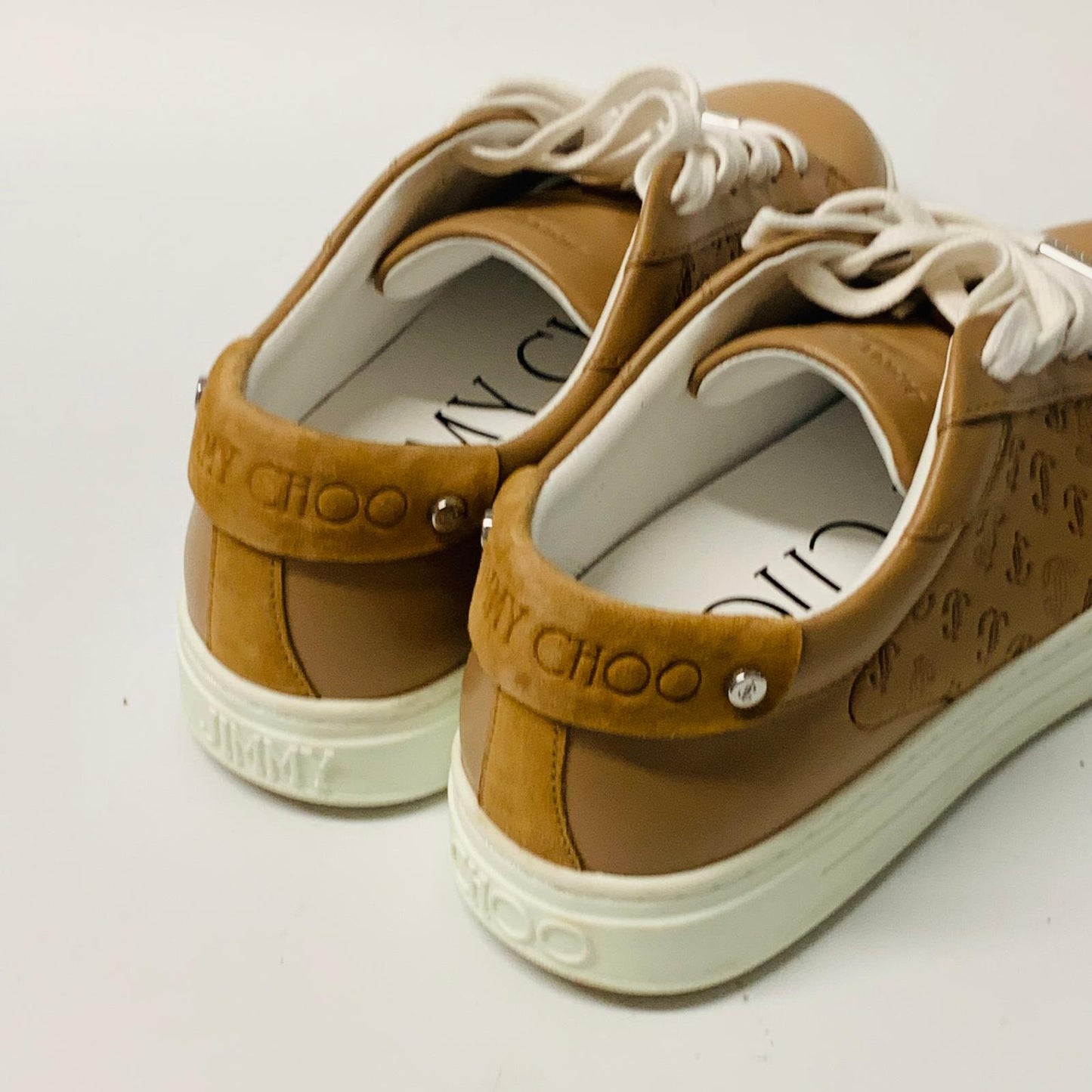 JIMMY CHOO Ladies Brown White Sole Classic Leather Trainer Sneaker UK2.5 NEW