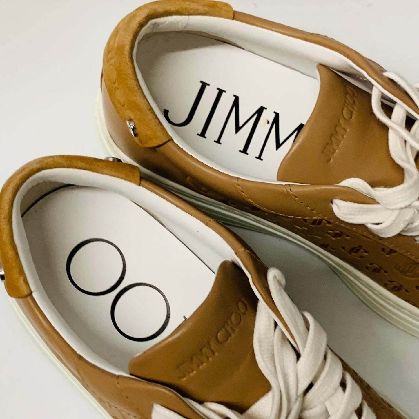 JIMMY CHOO Ladies Brown White Sole Classic Leather Trainer Sneaker UK2.5 NEW