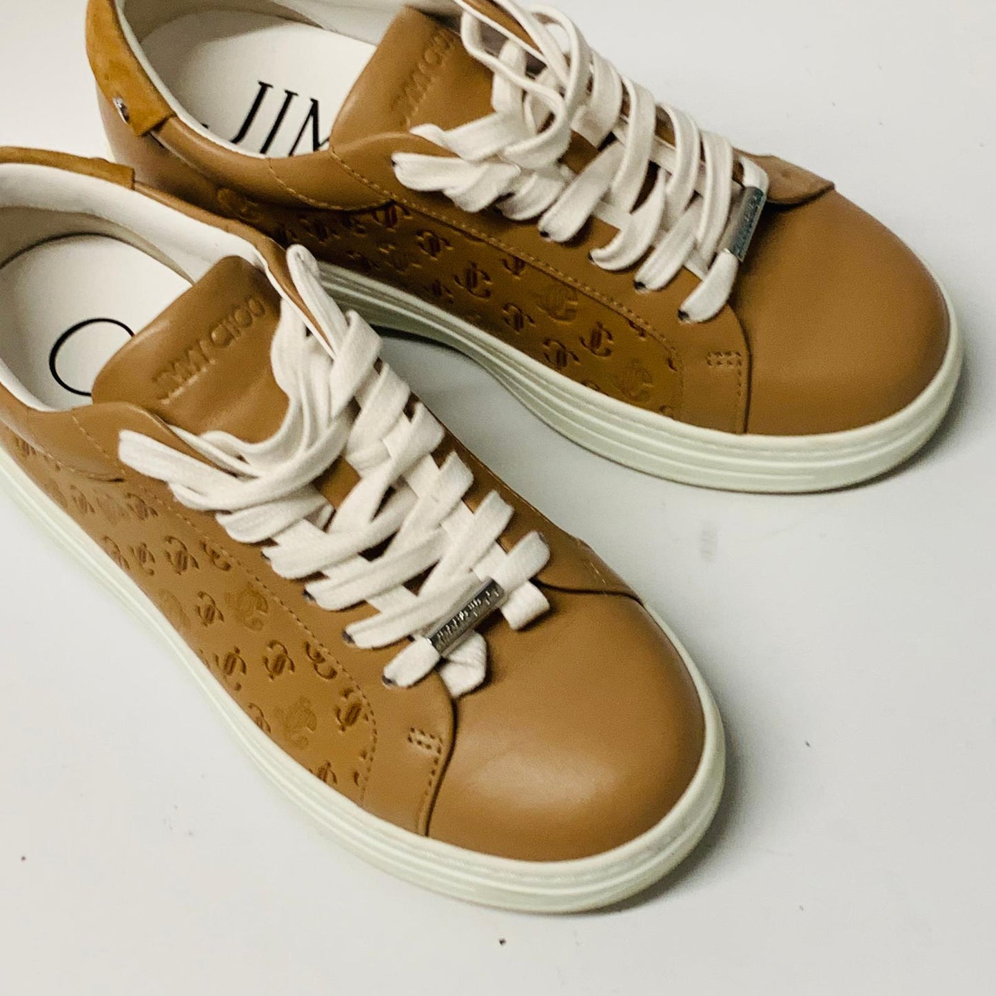 JIMMY CHOO Ladies Brown White Sole Classic Leather Trainer Sneaker UK2.5 NEW
