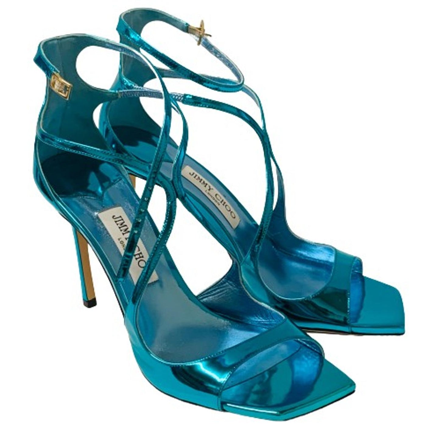 JIMMY CHOO Ladies Blue Electric Bright High Heel Strappy Ankle Leather UK7 NEW