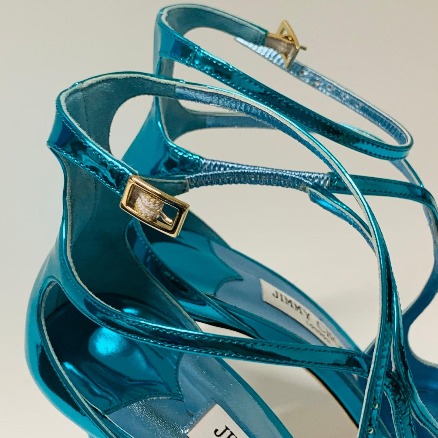 JIMMY CHOO Ladies Blue Electric Bright High Heel Strappy Ankle Leather UK7 NEW
