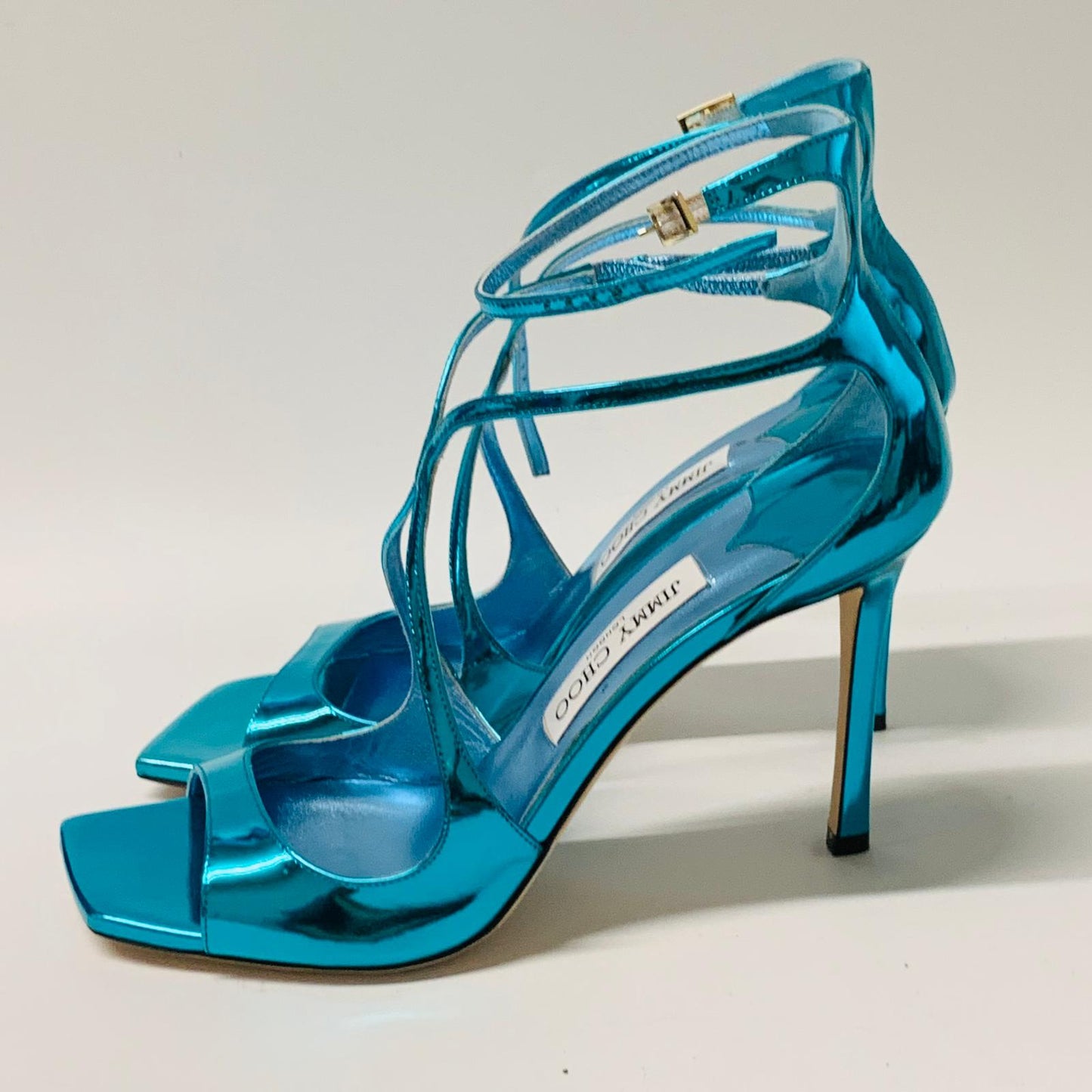 JIMMY CHOO Ladies Blue Electric Bright High Heel Strappy Ankle Leather UK7 NEW