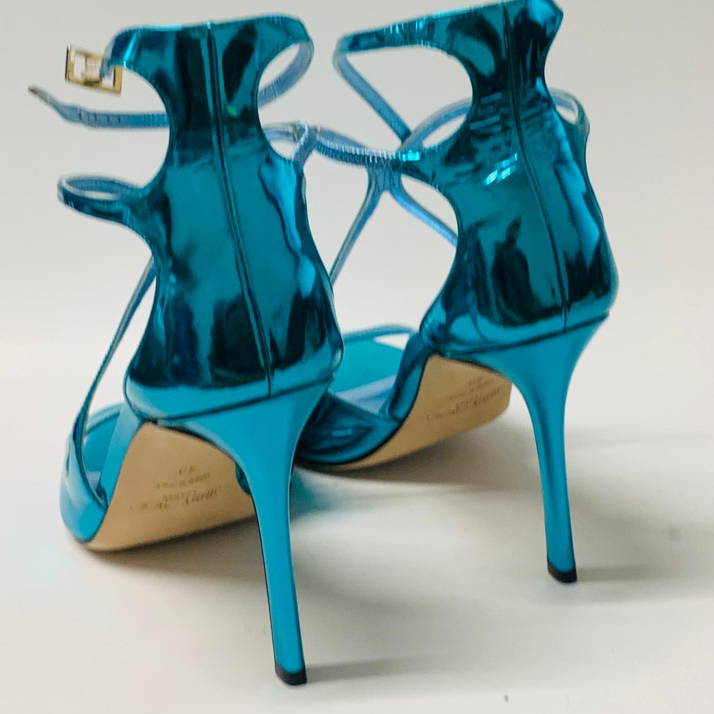 JIMMY CHOO Ladies Blue Electric Bright High Heel Strappy Ankle Leather UK7 NEW