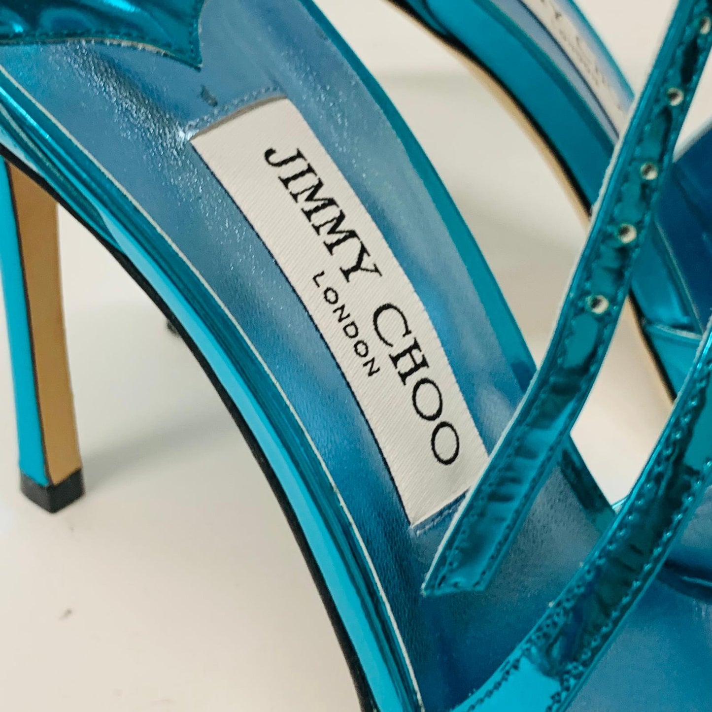 JIMMY CHOO Ladies Blue Electric Bright High Heel Strappy Ankle Leather UK7 NEW