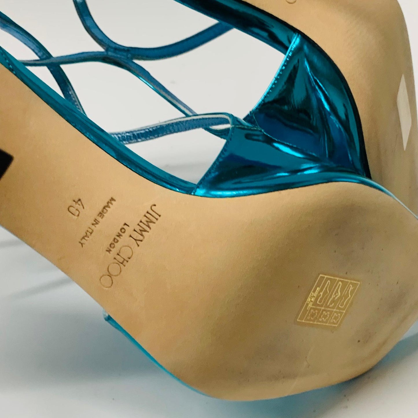 JIMMY CHOO Ladies Blue Electric Bright High Heel Strappy Ankle Leather UK7 NEW