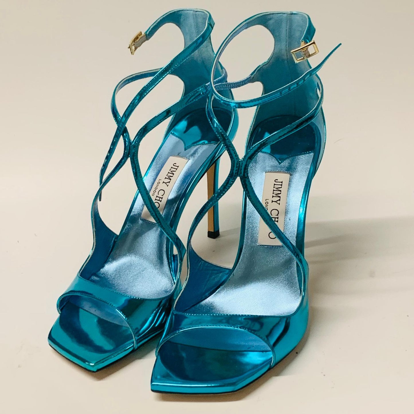 JIMMY CHOO Ladies Blue Electric Bright High Heel Strappy Ankle Leather UK7 NEW