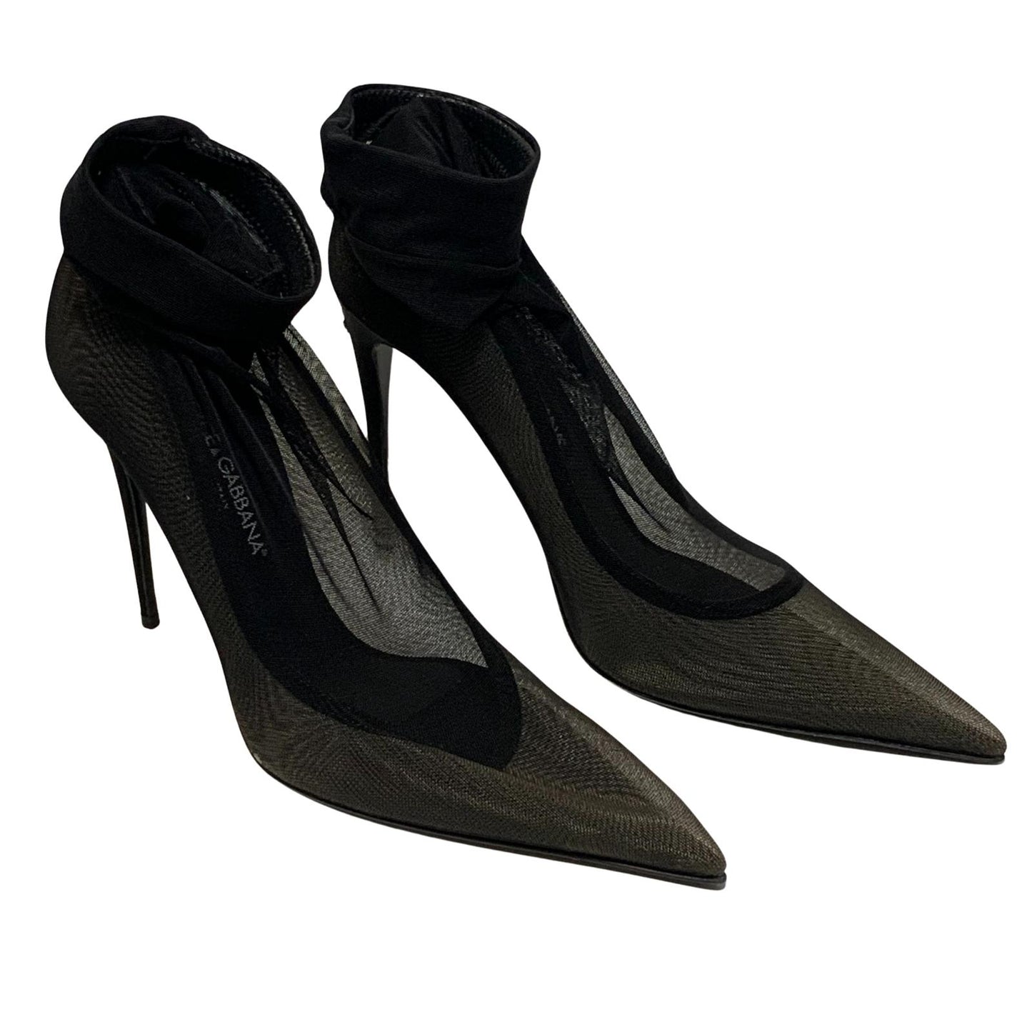 DOLCE & GABBANA Ladies Court Heel Black Tulle Mesh Stretch Shoe UK6 NEW