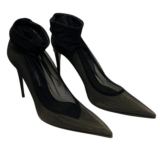 DOLCE & GABBANA Ladies Court Heel Black Tulle Mesh Stretch Shoe UK6 NEW