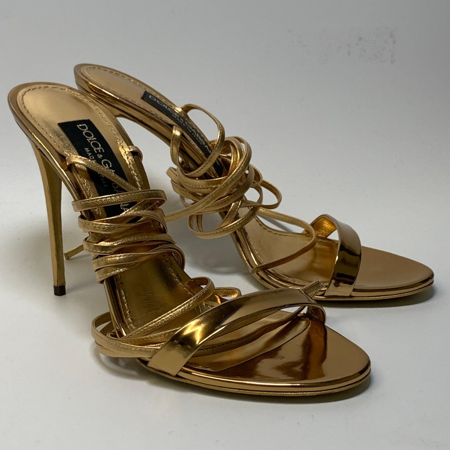 DOLCE & GABBANA Ladies Strappy Kiera Ankle Tie Heel Gold Shoe UK7 NEW