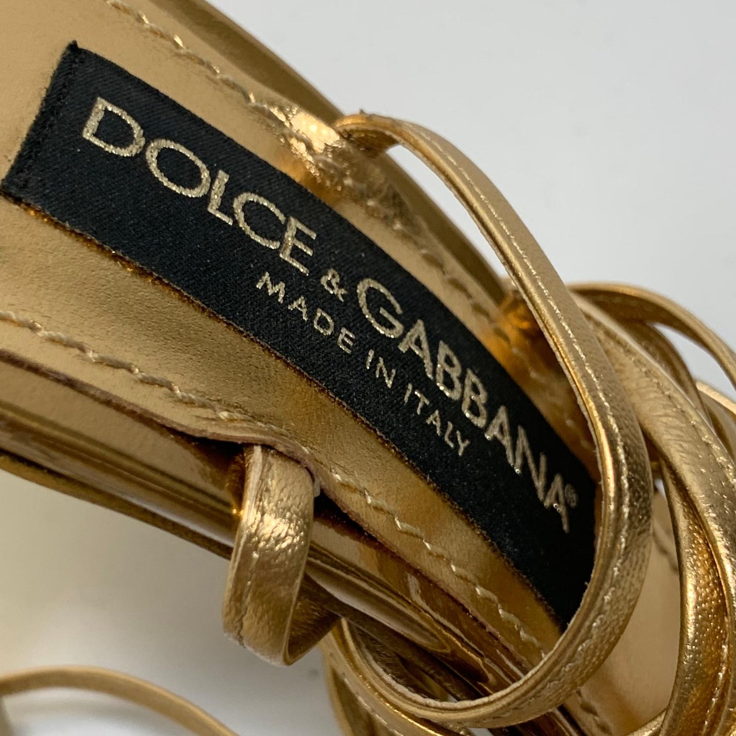 DOLCE & GABBANA Ladies Strappy Kiera Ankle Tie Heel Gold Shoe UK7 NEW