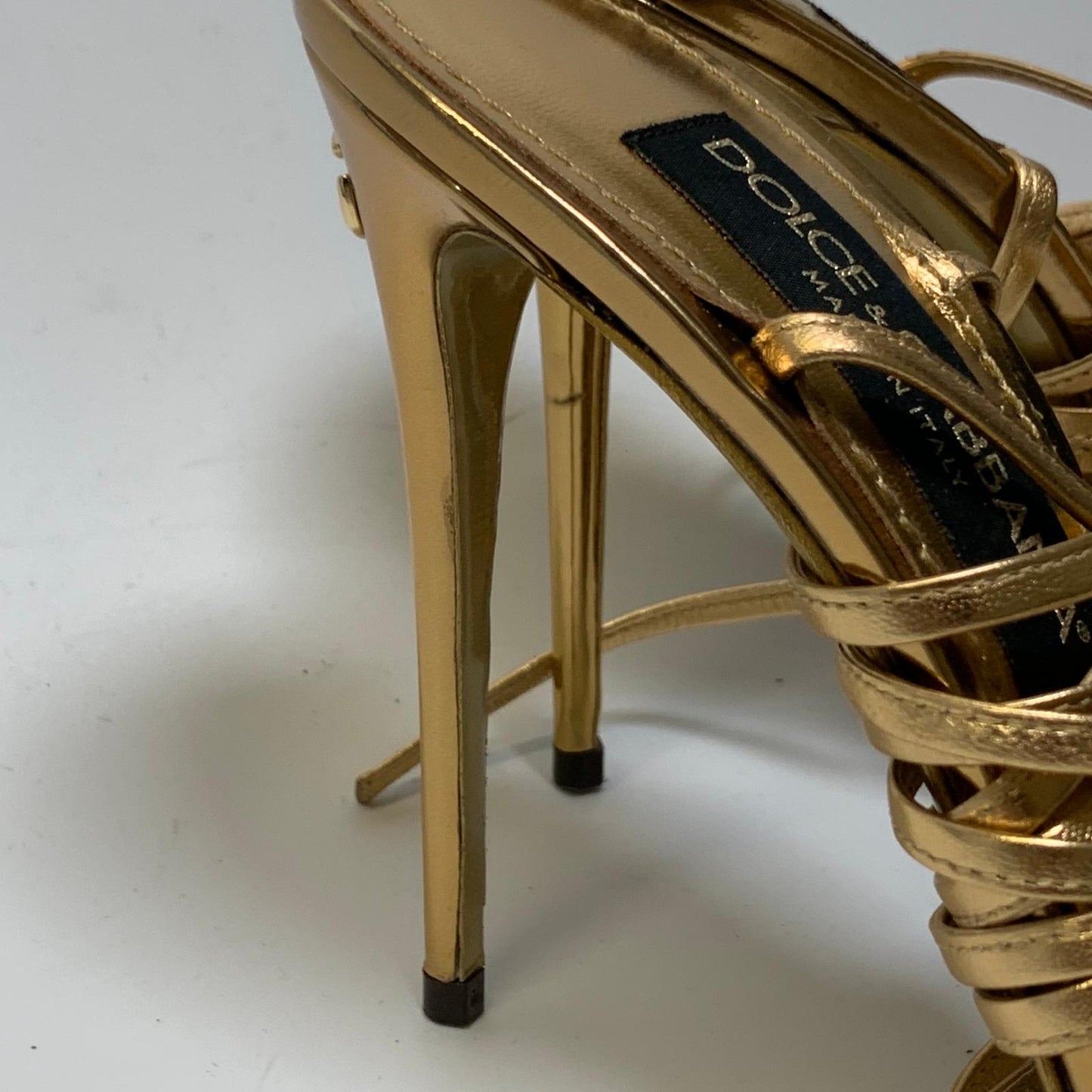 DOLCE & GABBANA Ladies Strappy Kiera Ankle Tie Heel Gold Shoe UK7 NEW