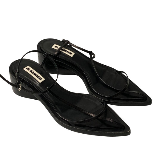 JIL SANDER Ladies Slip On Flat Tall Clog Slip On Black Leather Shoe UK7 NEW