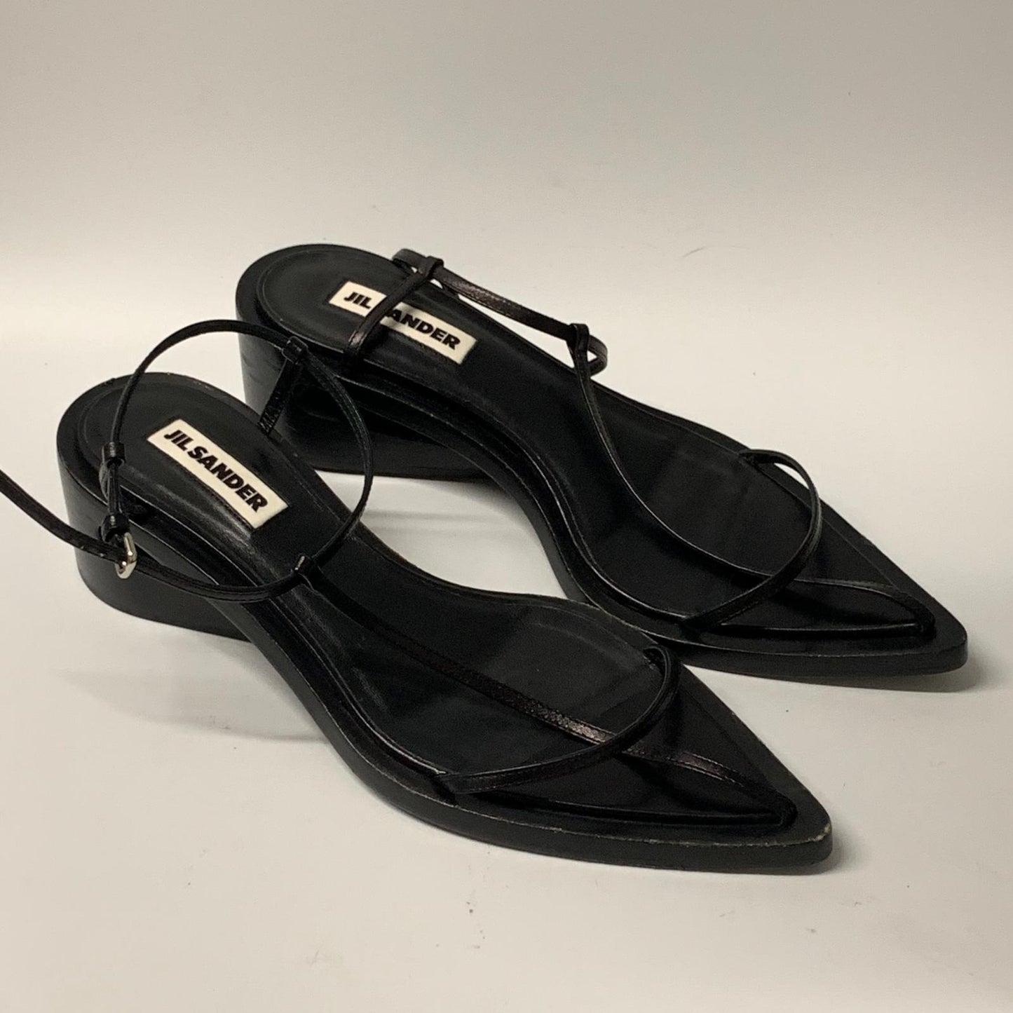 JIL SANDER Ladies Slip On Flat Tall Clog Slip On Black Leather Shoe UK7 NEW