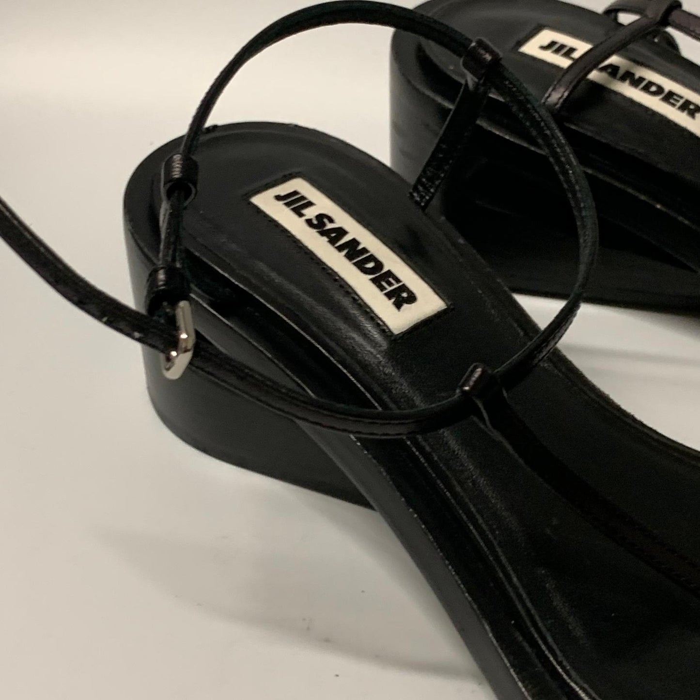 JIL SANDER Ladies Slip On Flat Tall Clog Slip On Black Leather Shoe UK7 NEW