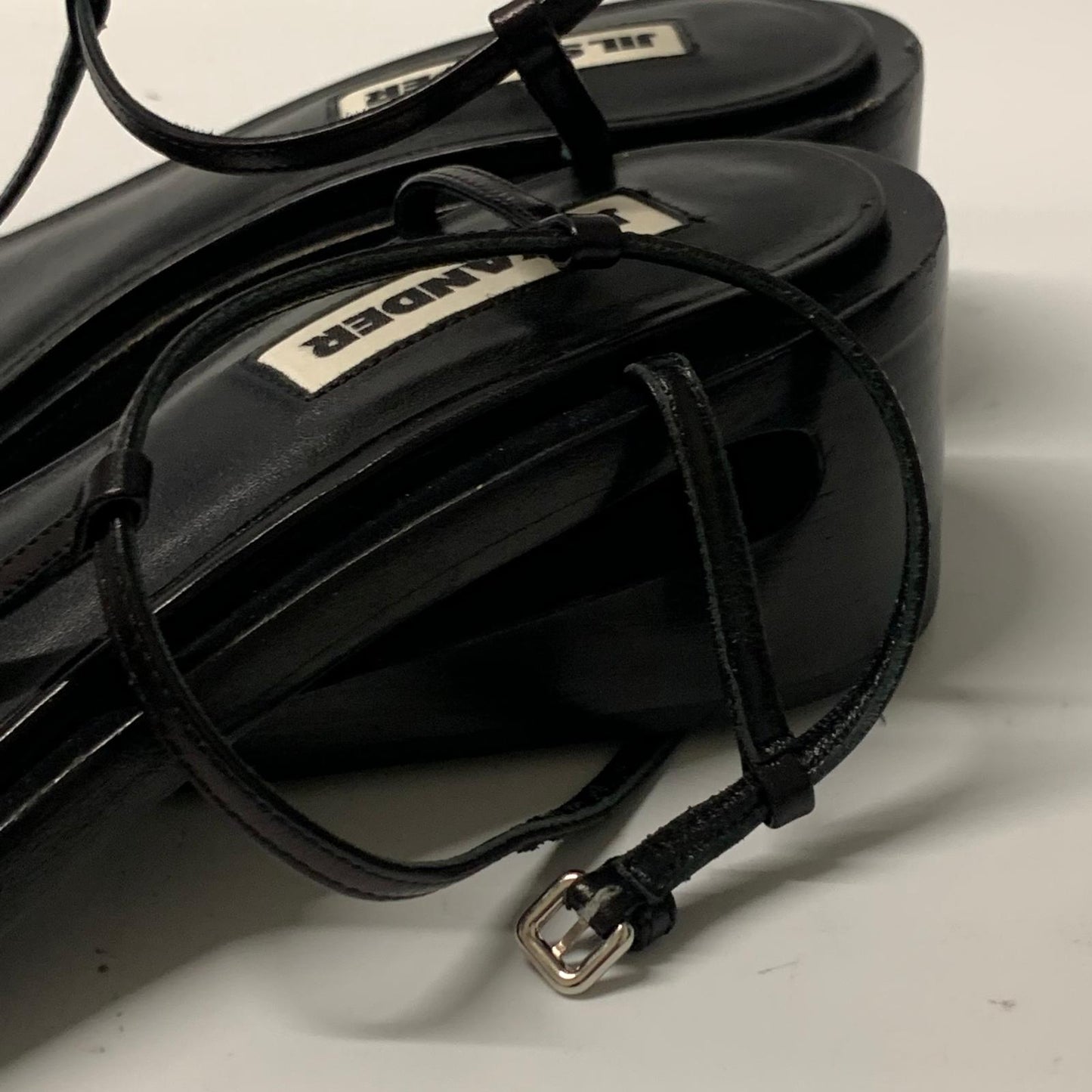 JIL SANDER Ladies Slip On Flat Tall Clog Slip On Black Leather Shoe UK7 NEW