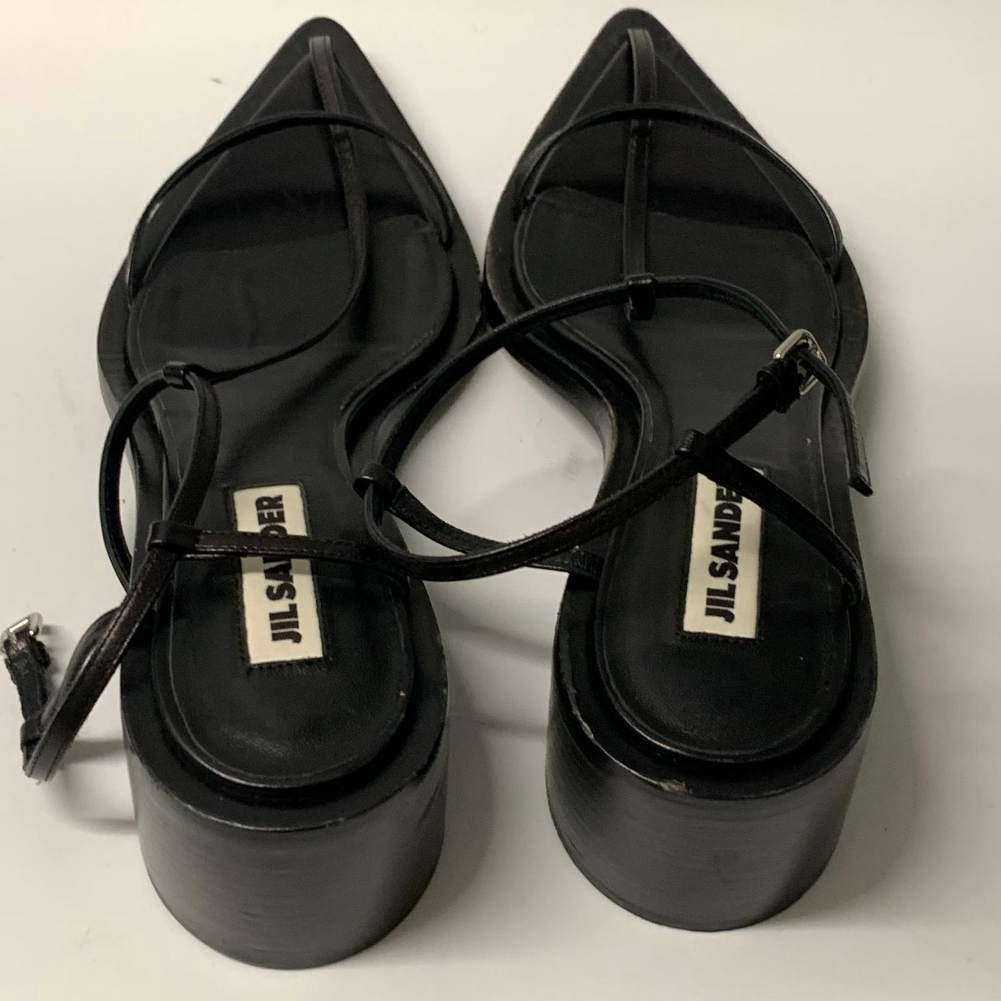 JIL SANDER Ladies Slip On Flat Tall Clog Slip On Black Leather Shoe UK7 NEW