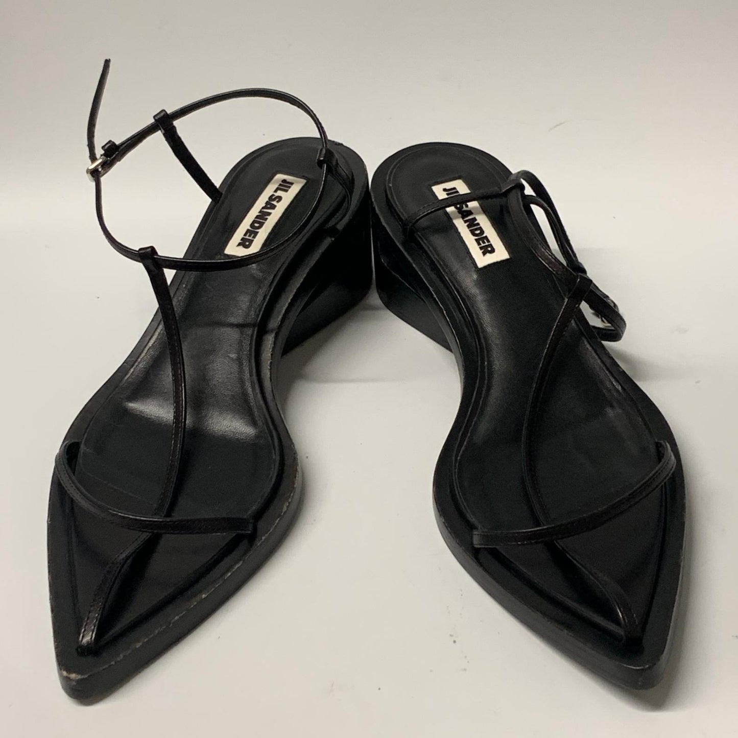 JIL SANDER Ladies Slip On Flat Tall Clog Slip On Black Leather Shoe UK7 NEW