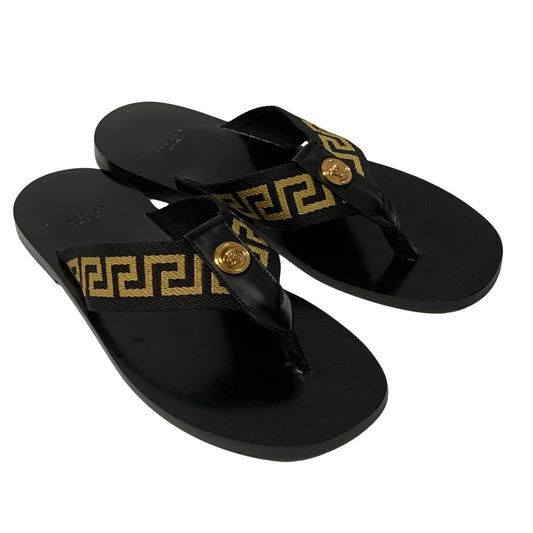 VERSACE Men's Flip-Flop Sandal Black Leather Nastro Shoe Slip On UK10 NEW